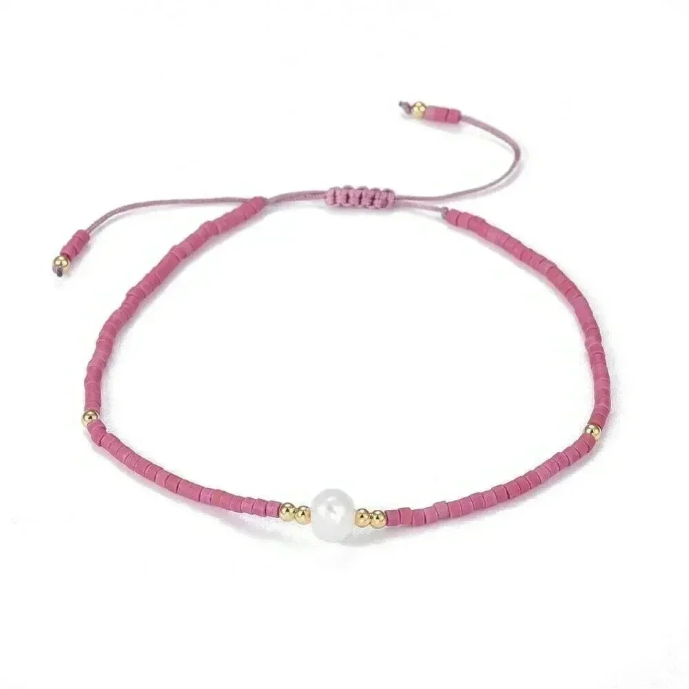 Handcrafted Real Freshwater Pearl Camellia Rose Japanese Glass Beads Bracelet